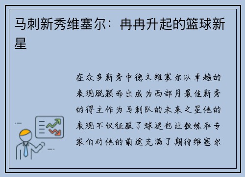 马刺新秀维塞尔：冉冉升起的篮球新星